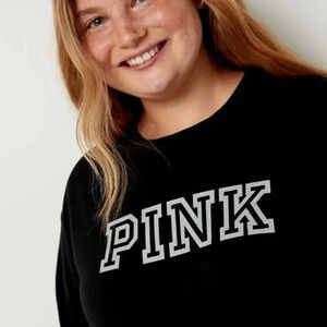Victoria's Secret PINK‎ Cotton Campus Long Sleeve T Shirt Pure Black Size XS